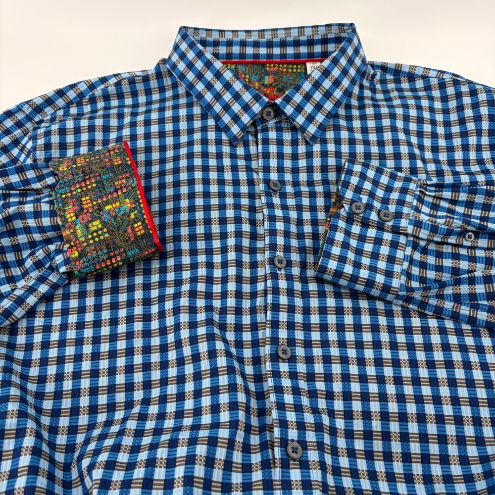 Robert Graham Classic Fit Checkered Blue Long Sleeve Button Down Shirt 3XL‎